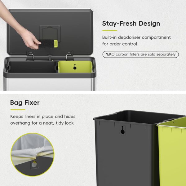 81TiQT8GfLL._SL1500_ EKO EcoCasa II 36L+24L Dual Trash Can with Recycle Bin