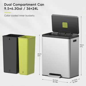 81uEk8rPbtL._SL1500_ EKO EcoCasa II 36L+24L Dual Trash Can with Recycle Bin